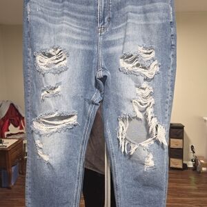 American Eagle Outfitters Ripped Light Blue Boyfriend Jeans